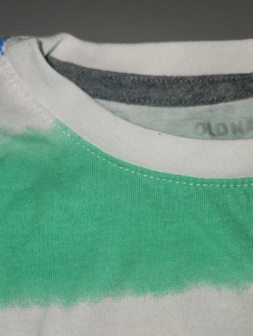 Kids White Striped Tee with Blue, Green & Yellow Accents
